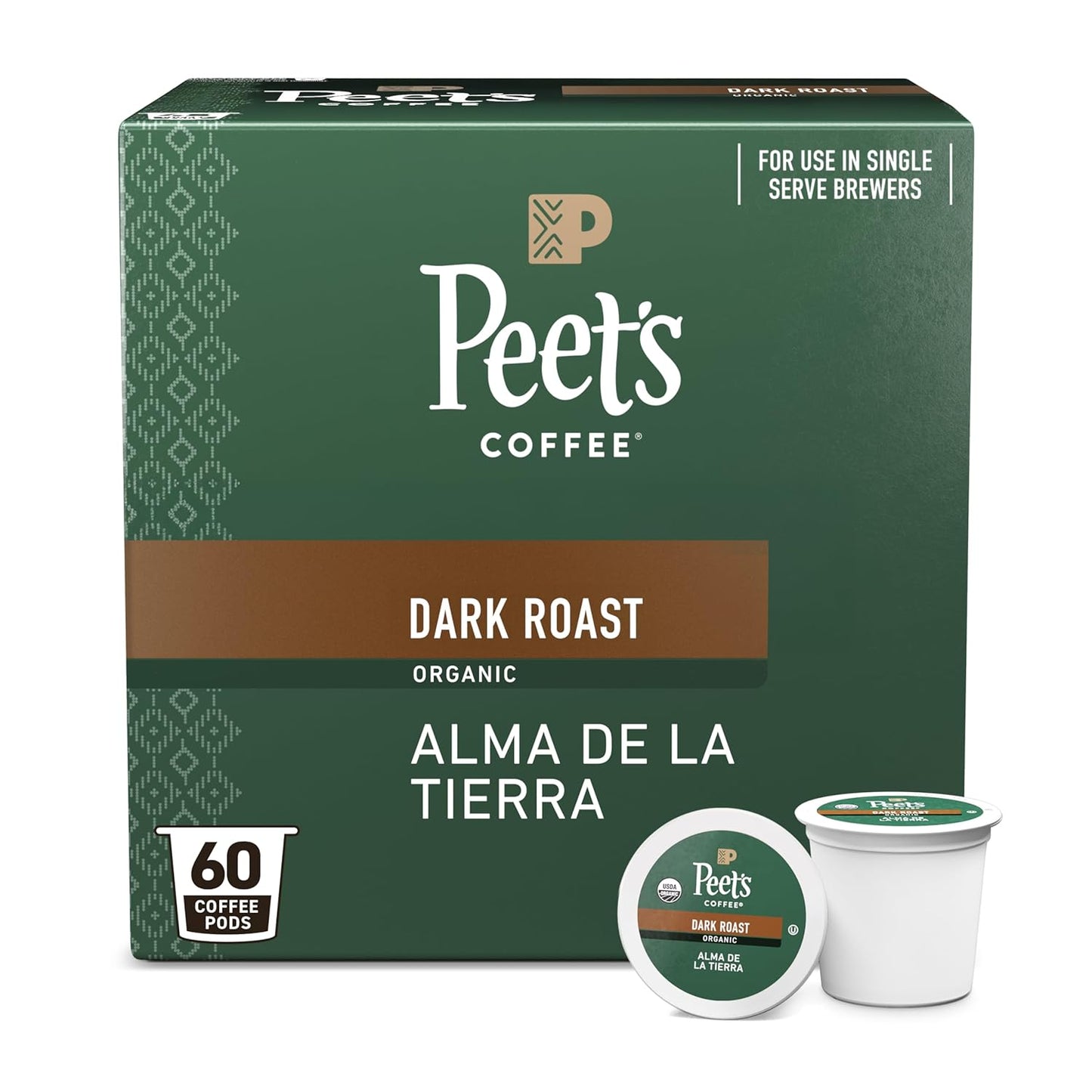 Peet's Coffee, USDA Organic Dark Roast Keurig K-Cup Pods - Alma de la Tierra 60 Count (6 Boxes of 10 K-Cup Pods)