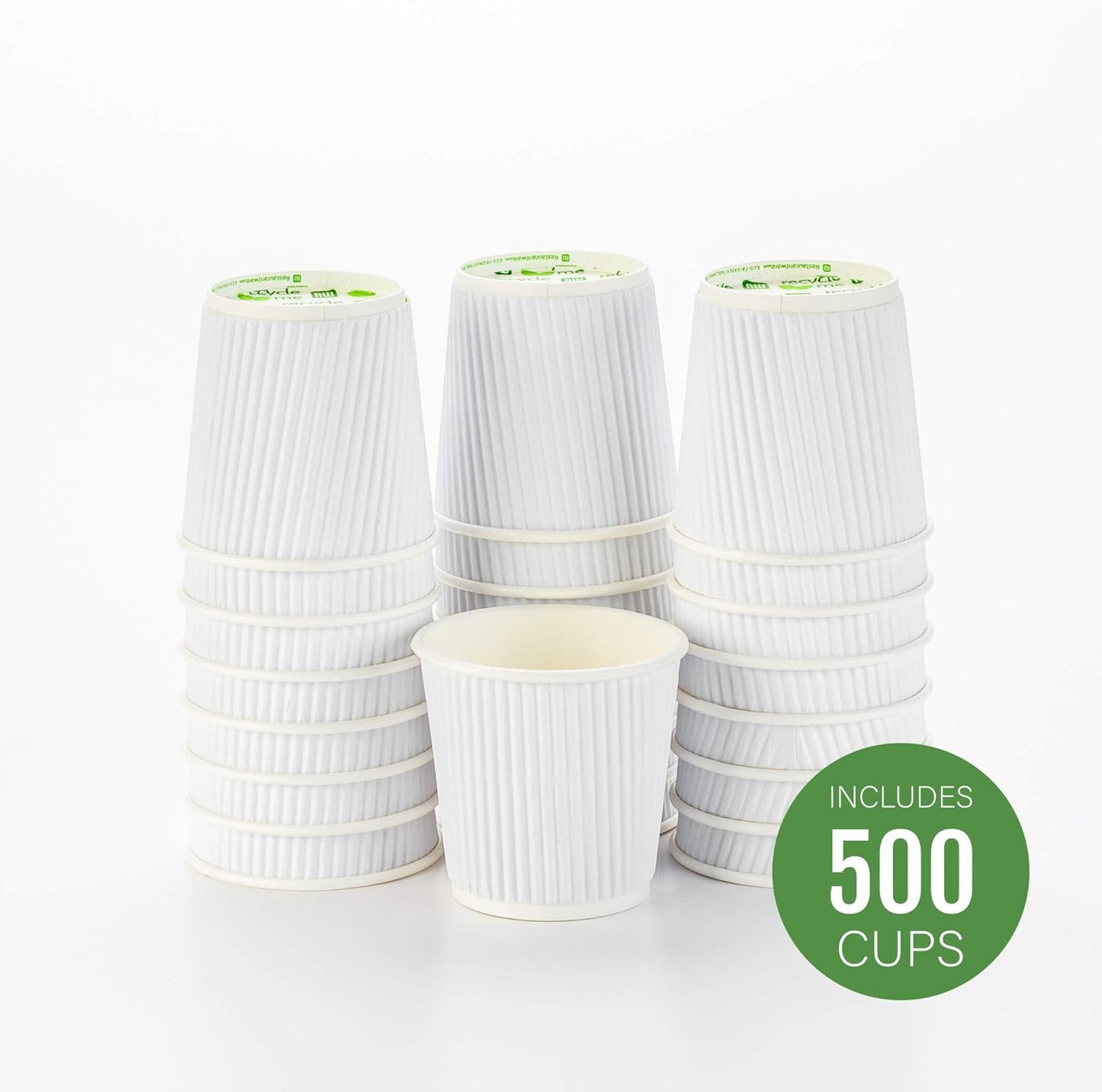 500-CT Disposable White 4-OZ Hot Beverage Cups with Ripple Wall Design: No Need for Sleeves - Perfect for Cafes - Eco-Friendly Recyclable Paper - Insulated - Wholesale Takeout Coffee Cup