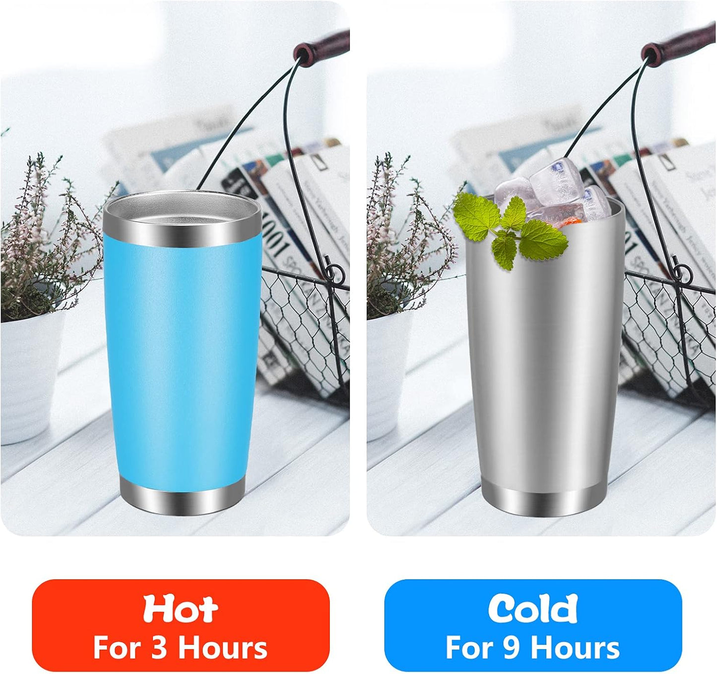 VEGOND 20oz Tumbler with Lid and Straw Stainless Steel Tumbler Cup Bulk Vacuum Insulated Double Wall Travel Coffee Mug Powder Coated Coffee Cup(Stainless 6 Pack