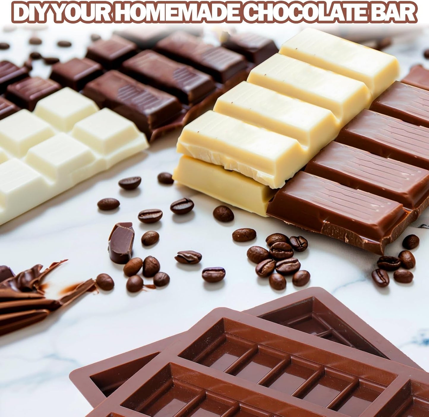 Mity Rain Chocolate Bar Mold Deep - Silicone Thick Mold for Stuffed Bars, Knafeh Pistachio Chocolate Break Apart Candy Molds With 200pcs Storage Bags (Square + Rectangle)