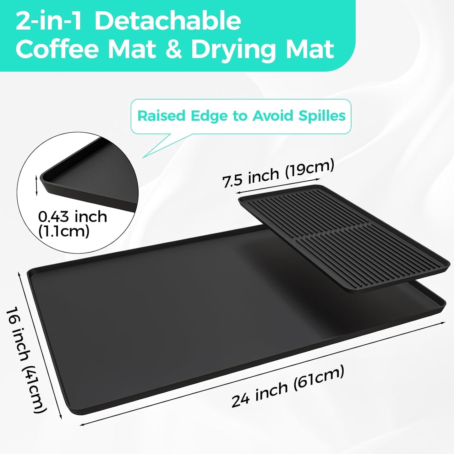 2-in-1 Coffee Mat & Dish Drying Mat Coffee Bar Mats for Countertop Coffees Matt for Counter Silicone Coffees Espresso Machine Station Mats Under coffee Maker Spill Mat Countertops Pot 24×16inch