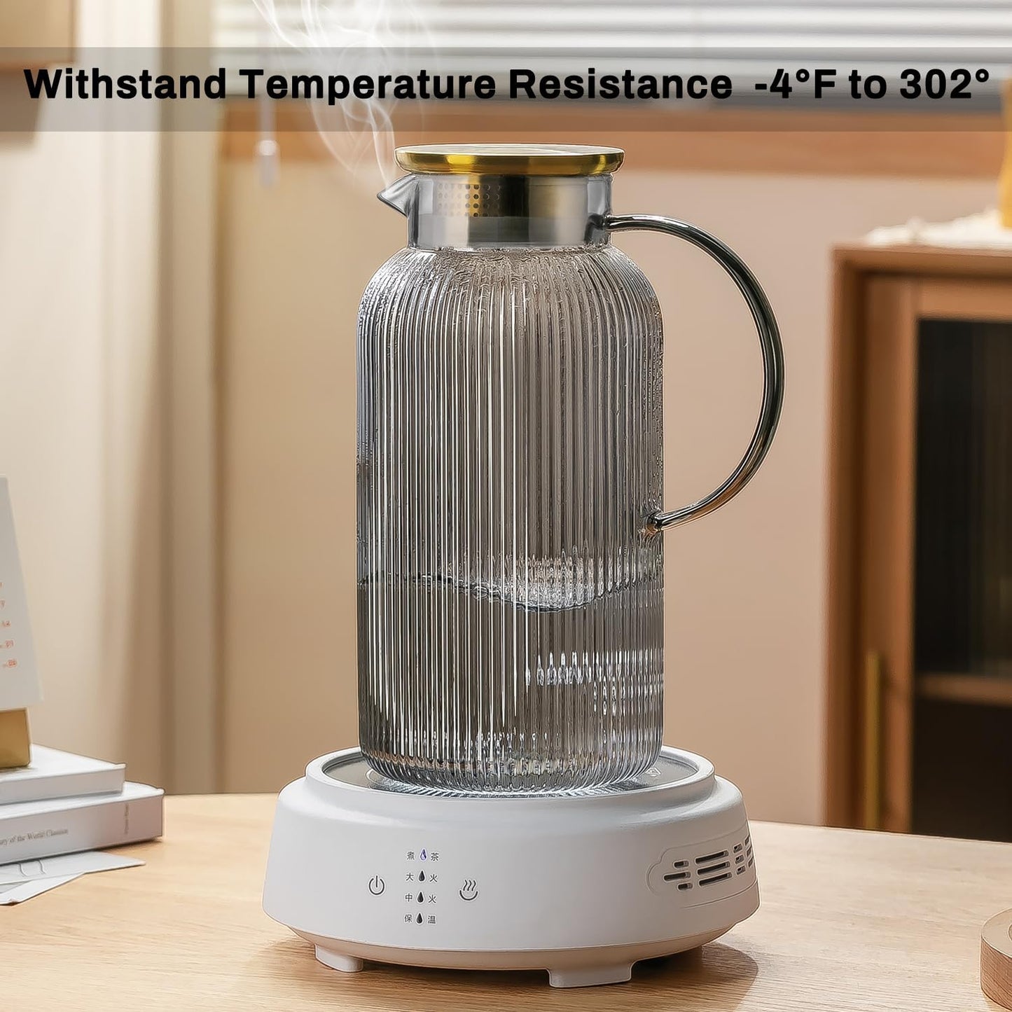 2 PACK Glass Pitcher with Lid, 68 oz/ 2 Liter Gray Classic Vertical Stripes Water Pitcher,Glass Water Carafe for Cold Brew, Coffee, Lemonade, Iced Tea,Beverage, Heat Resistant Water Glass Jug