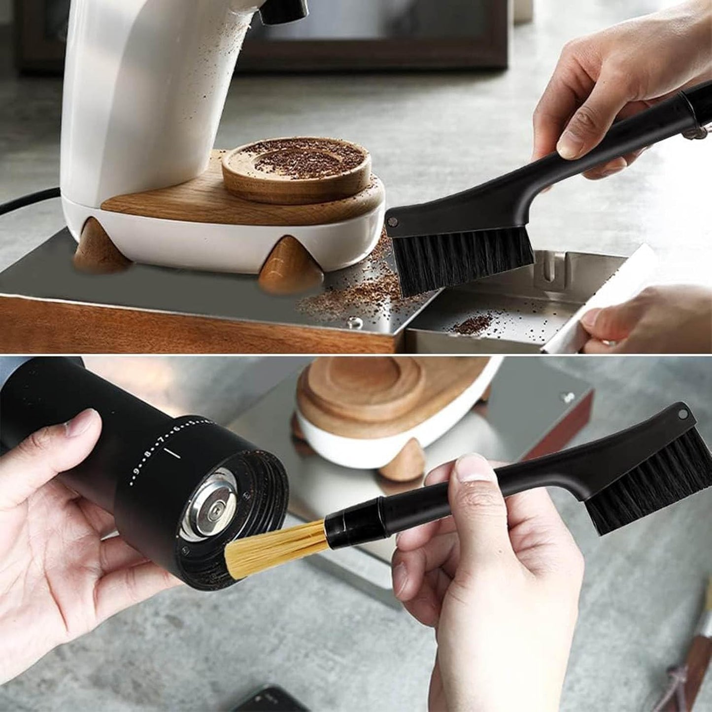 Coffee Machine Cleaning Brushes 2Pcs, Detachable Dusting Bar Espresso Coffee Machine Grinder Cleaning Brushes, Two Head Brushes for Bean Grain Coffee Tool Tabletop Barista Home Kitchen Dual Purpose
