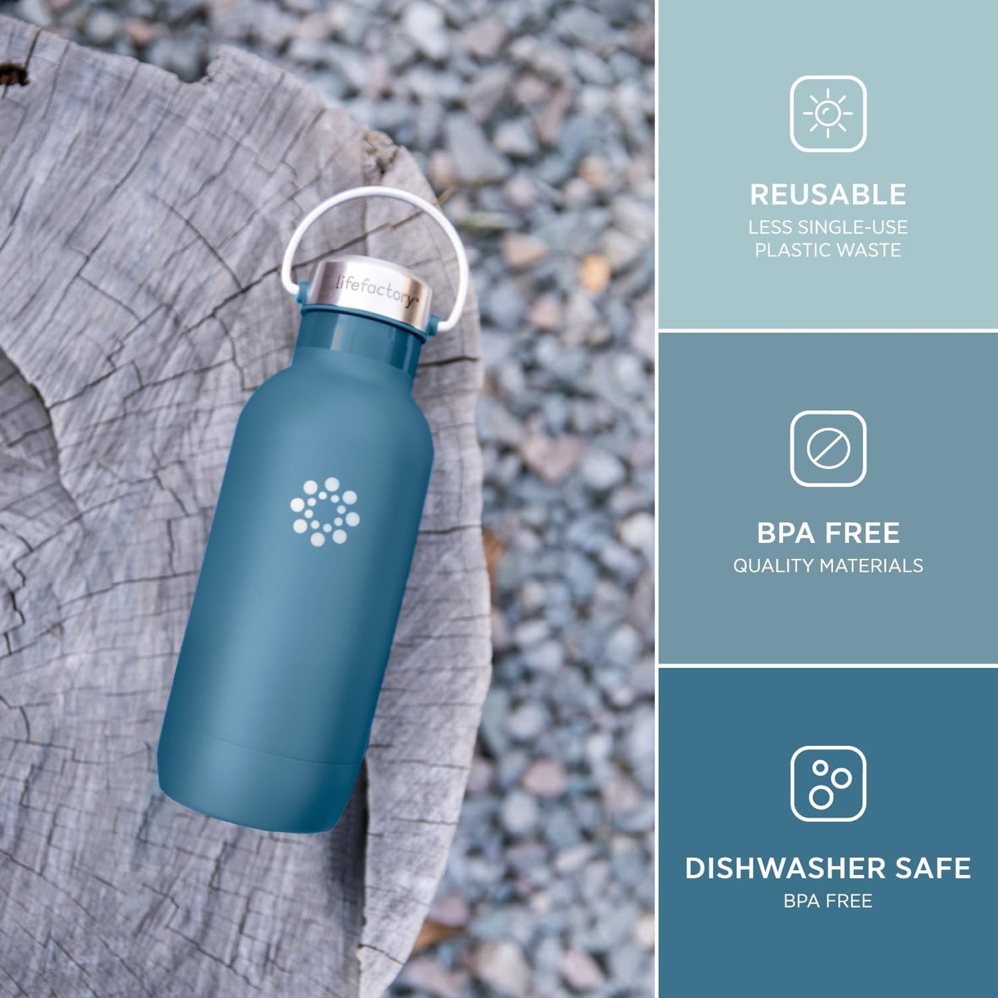 Lifefactory 16-Ounce Stainless Steel Vacuum-Insulated Sport Bottle, Dark Denim