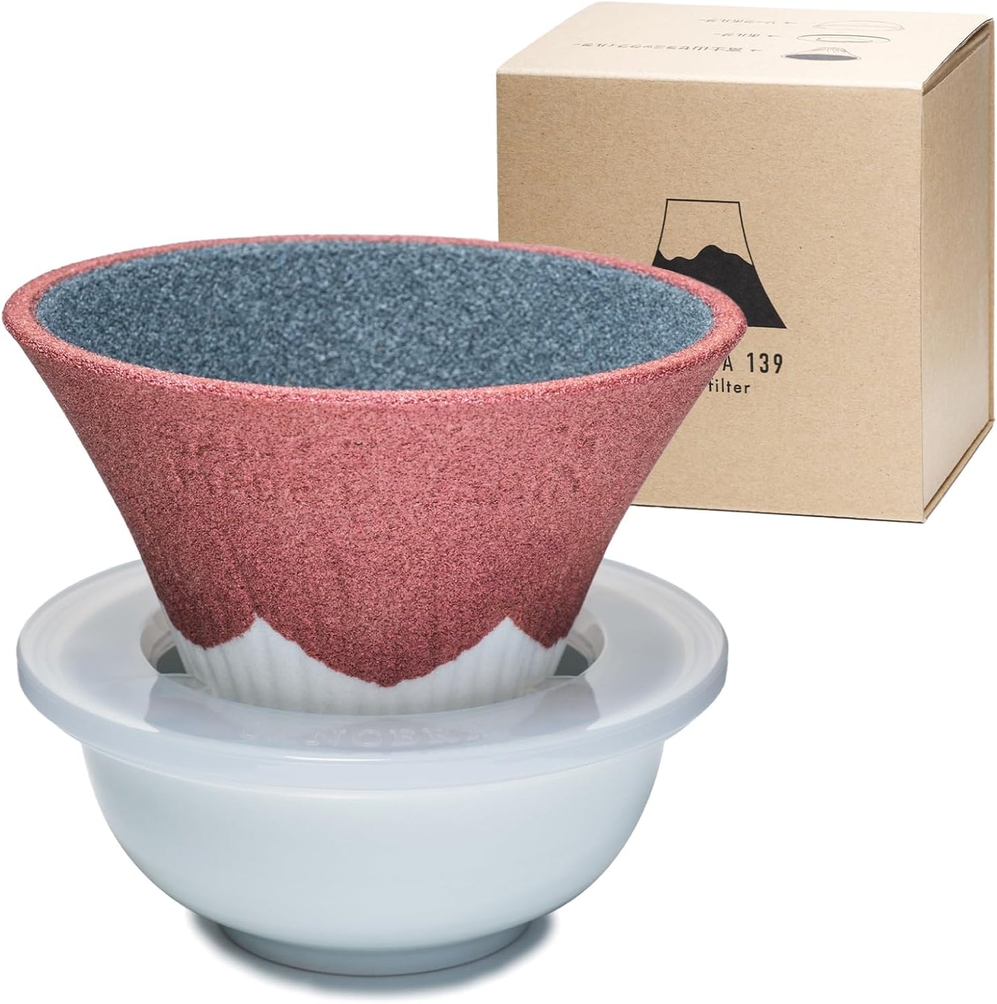 Ceramic Reusable Coffee Filter Dripper Paperless Sustinable Mt. Fuji Made in Japan (Red)