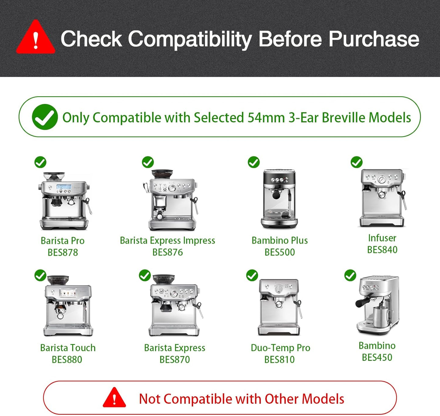 54mm Bottomless Portafilter & Puck Screen, 3-Ear Stainless Head, Compatible with Breville Barista Pro, Bambino Plus, Barista Express Impress, Infuser, Barista Touch, Duo-Temp Pro & Bambino