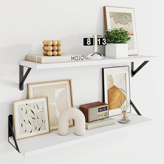 Dreamland Deep Floating Shelves for Wall, 30W x 8D Wall Shelves, Set of 2, 30 inch Floating Shelf with Sturdy Metal Brackets for Living Room, Bathroom, Bedroom and Kitchen, White