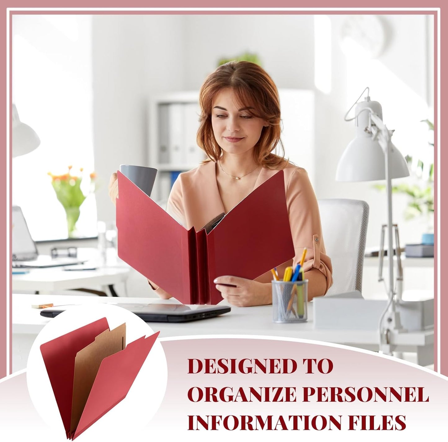 36 Pcs Classification Folders Letter Size, Back to School Supply for Teacher, Student, 1 Divider Pressboard File Folder Bulk with 2 Fasteners, 3.5 Inch Expanding File Organizer (Red)