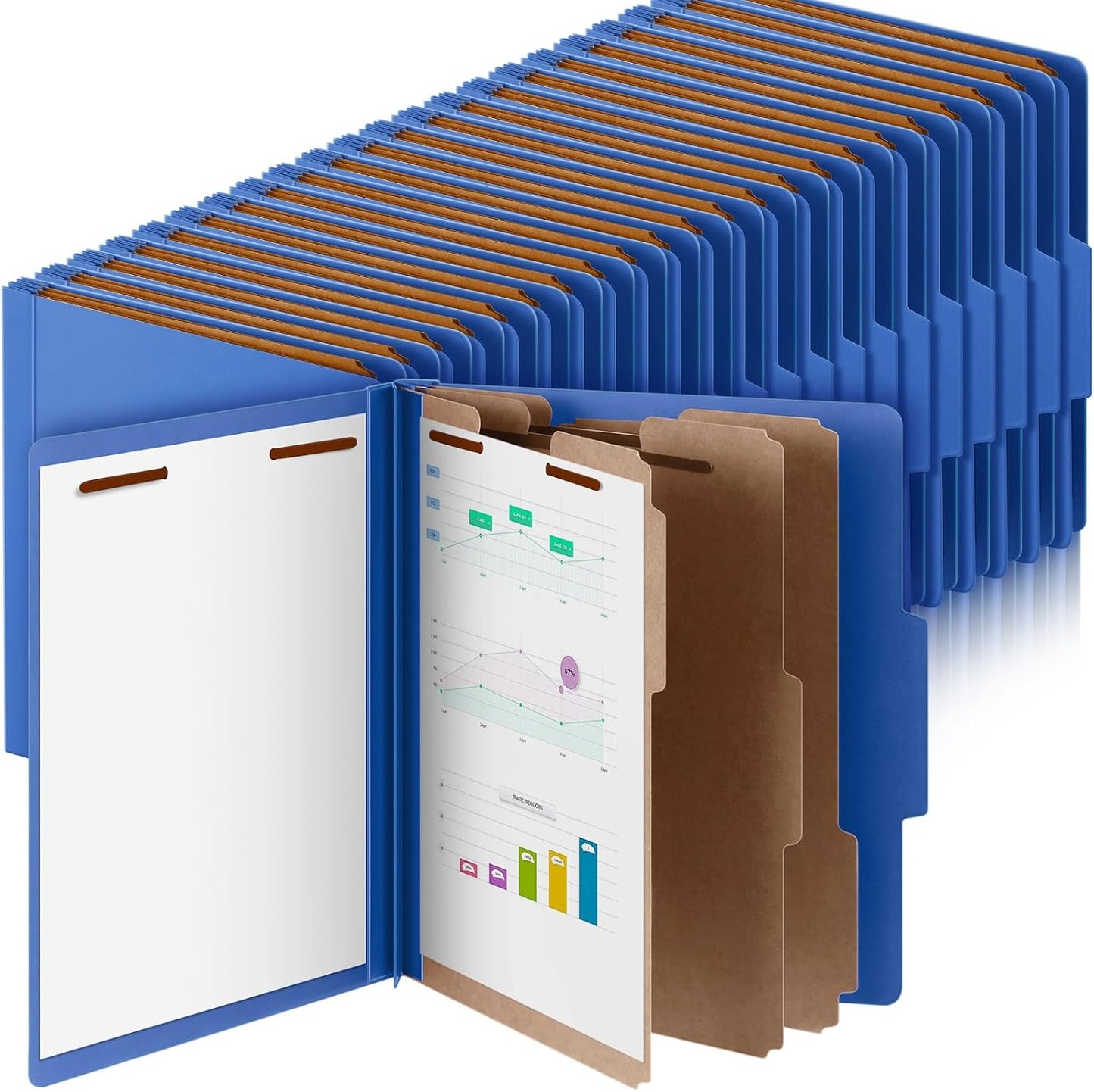 48 Pcs Classification Folders Letter Size, Back to School Supply for Teacher, Student, 3 Dividers Pressboard File Folder Bulk with 2 Fasteners, 3.5 Inch Expanding File Organizer (Dark Blue)