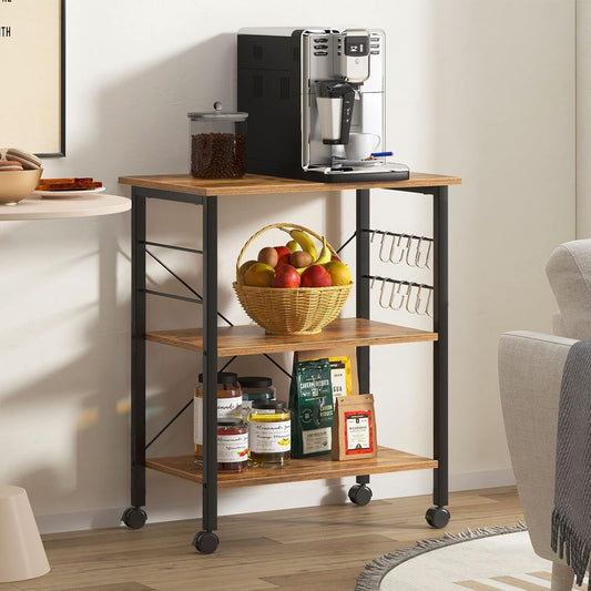 DlandHome Microwave Cart Stand 23.6 inches, 3-Tier Kitchen Baker's Rack Utility Storage Shelf Microwave Stand for Kitchen Organizer Workstation Shelf (Retro)