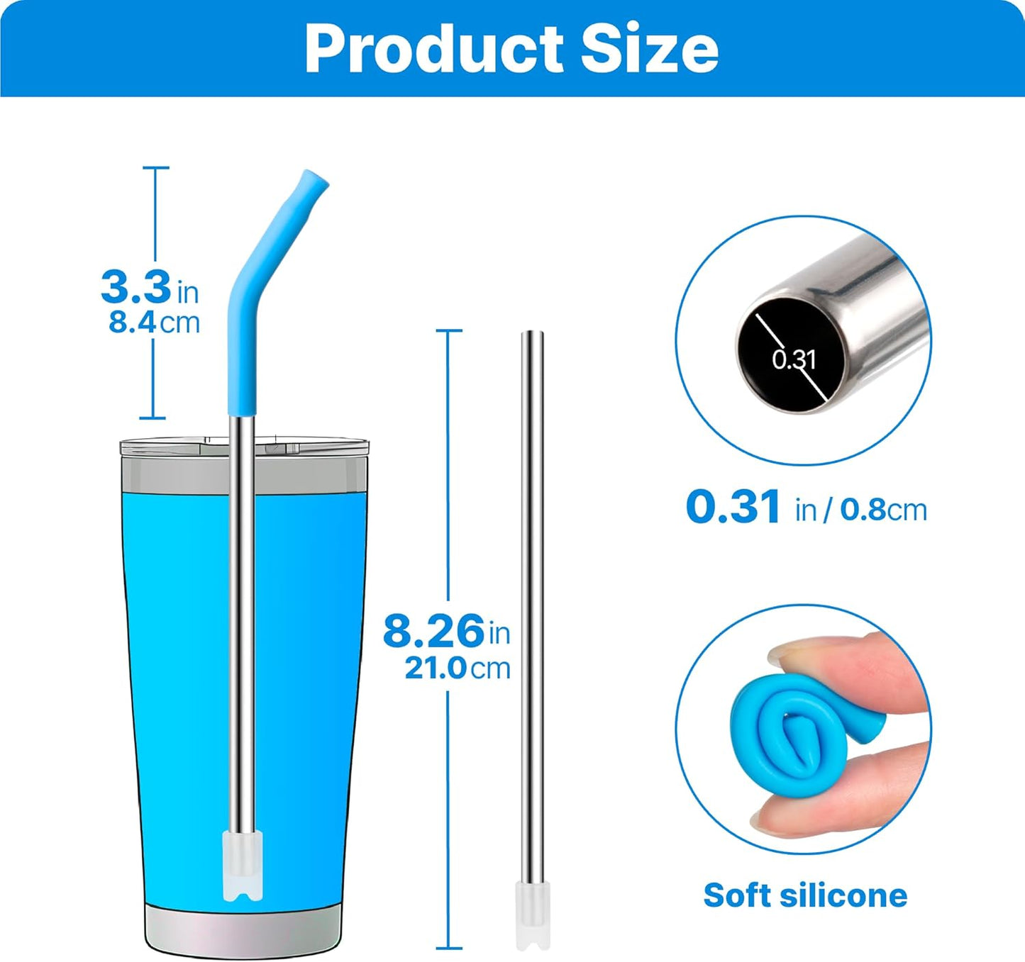 Stainless Steel Straws for 20 oz YETI Tumbler, 4 Pcs Metal Straws Reusable with Silicone Tip for 20 oz Stanley Cup and 16 oz Glass Cups(Color 3)