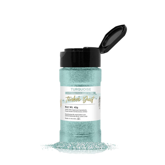 BAKELL Turquoise Edible Glitter, 45 Grams | TINKER DUST Edible Glitter | KOSHER Certified | 100% Edible Glitter | Cakes, Cupcakes, Cake Pops, Drinks, Dessert Vegan Glitter & Dusts (45g Shaker, Turquoise)