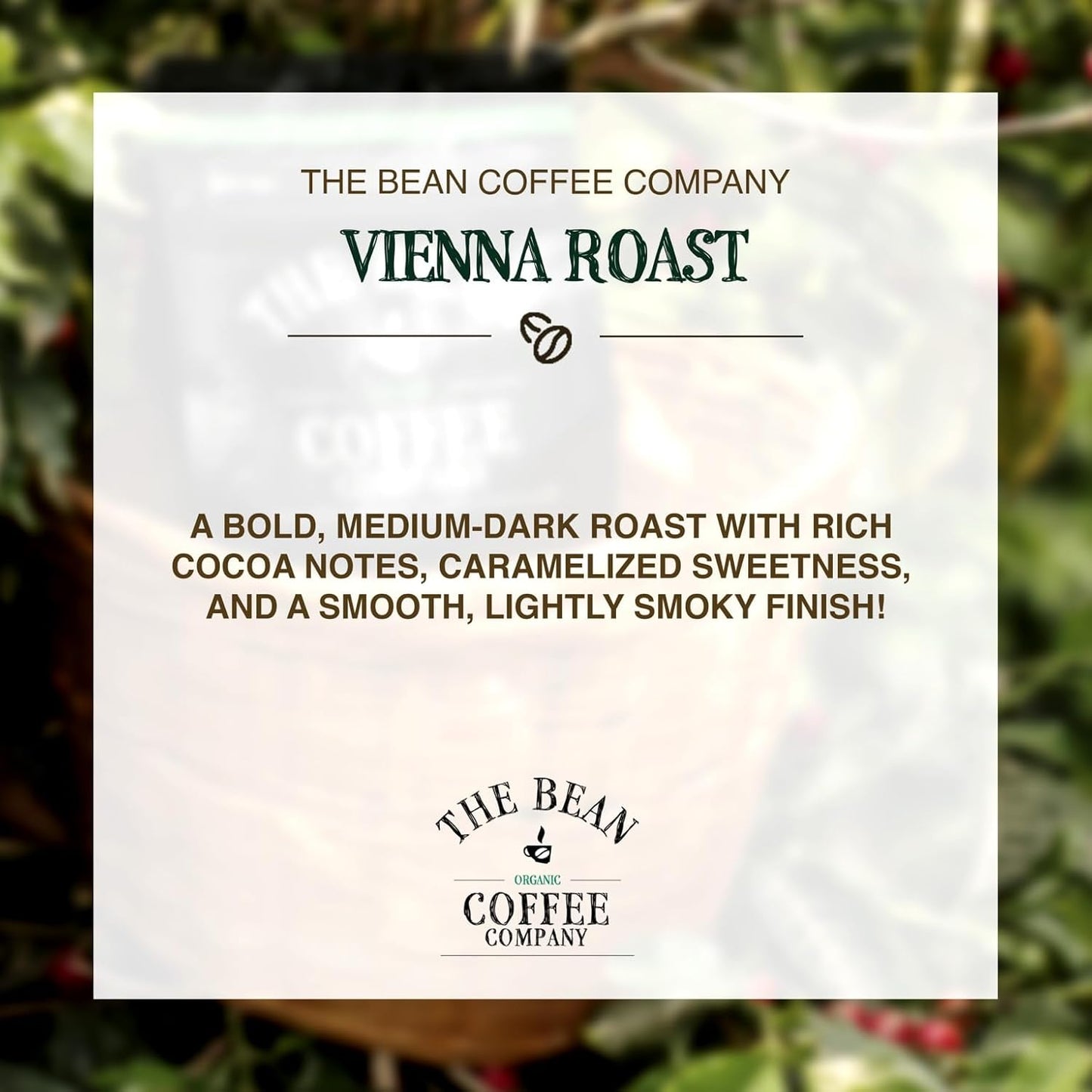 The Bean Organic Coffee Company Vienna Roast, Medium, Ground Coffee, 16-Ounce Bag,Café molido tostado organico
