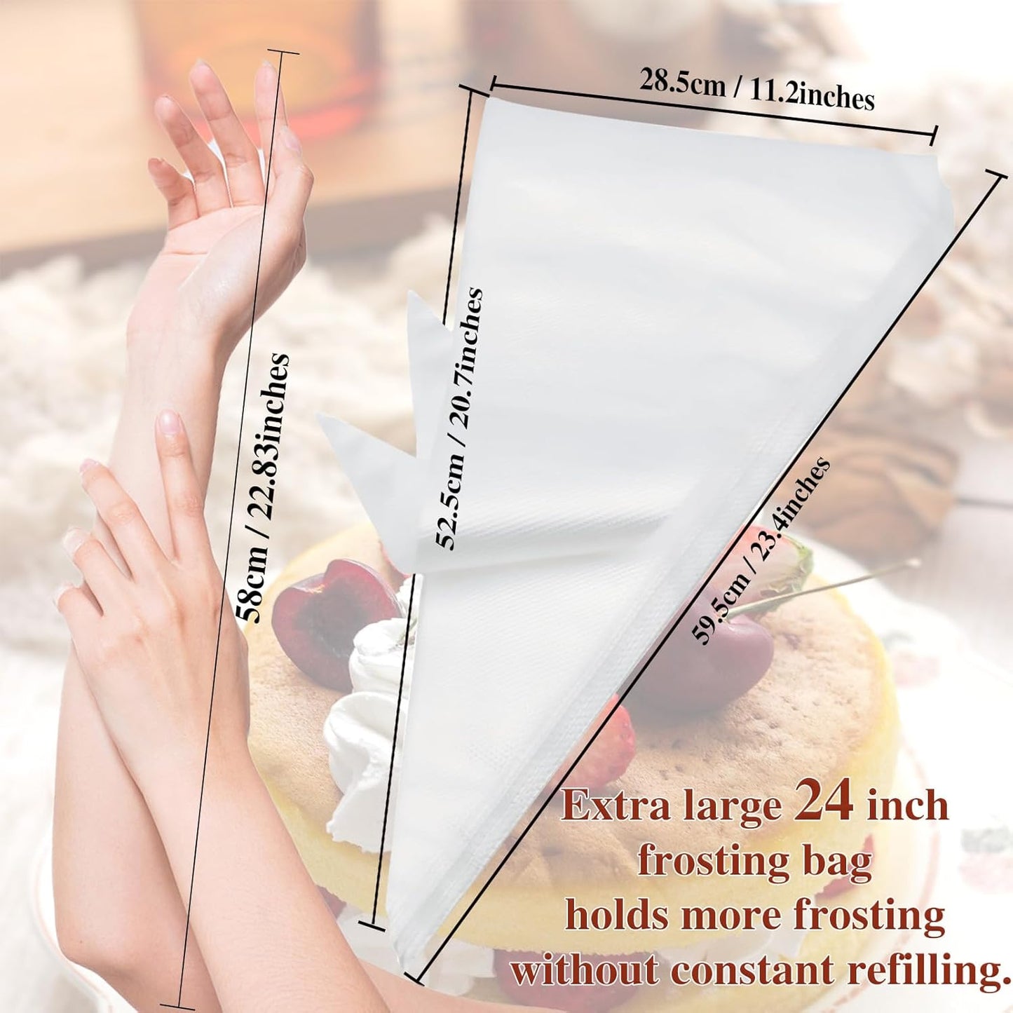 Piping Bags 24 Inch, Large Piping Bags Disposable 100PCS, Pastry Icing Bags Thickened Non-Slip and Anti-Burst, Tipless Piping Bags for Royal Icing