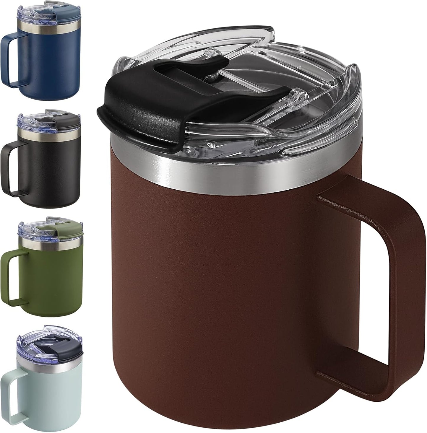 ALOUFEA 12oz Insulated Coffee Mug Cup with Handle, Stainless Steel Travel Coffee Mug with Flip Lid, Double Wall Vacuum Coffee Tumbler,Nut Brown