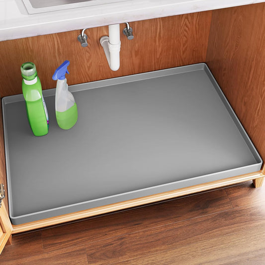FLATO Waterproof Under Sink Mat 22" x 19" Shelf Liner for Kitchen and Bathroom, Cabinet Protector, Organizers and Storage, Flexible Silicone Drip Tray
