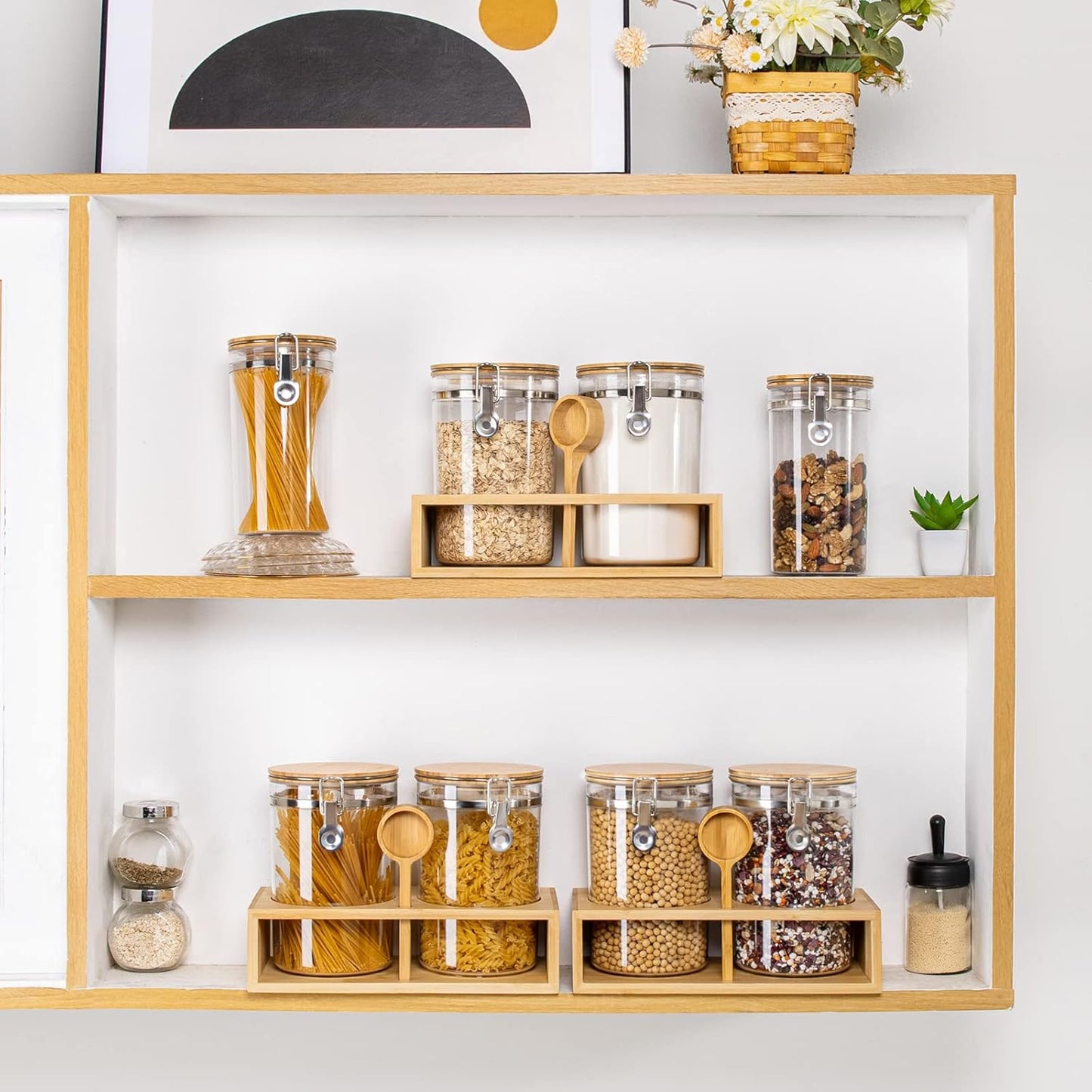 Yangbaga Coffee Container for Ground Coffee,2×58OZ Storage Containers with Shelf & Scoop,Plastics Airtight Coffee Canisters for Ground Coffee Bean,Food Storage Jars for Kitchen,Nuts,Tea,Sugar