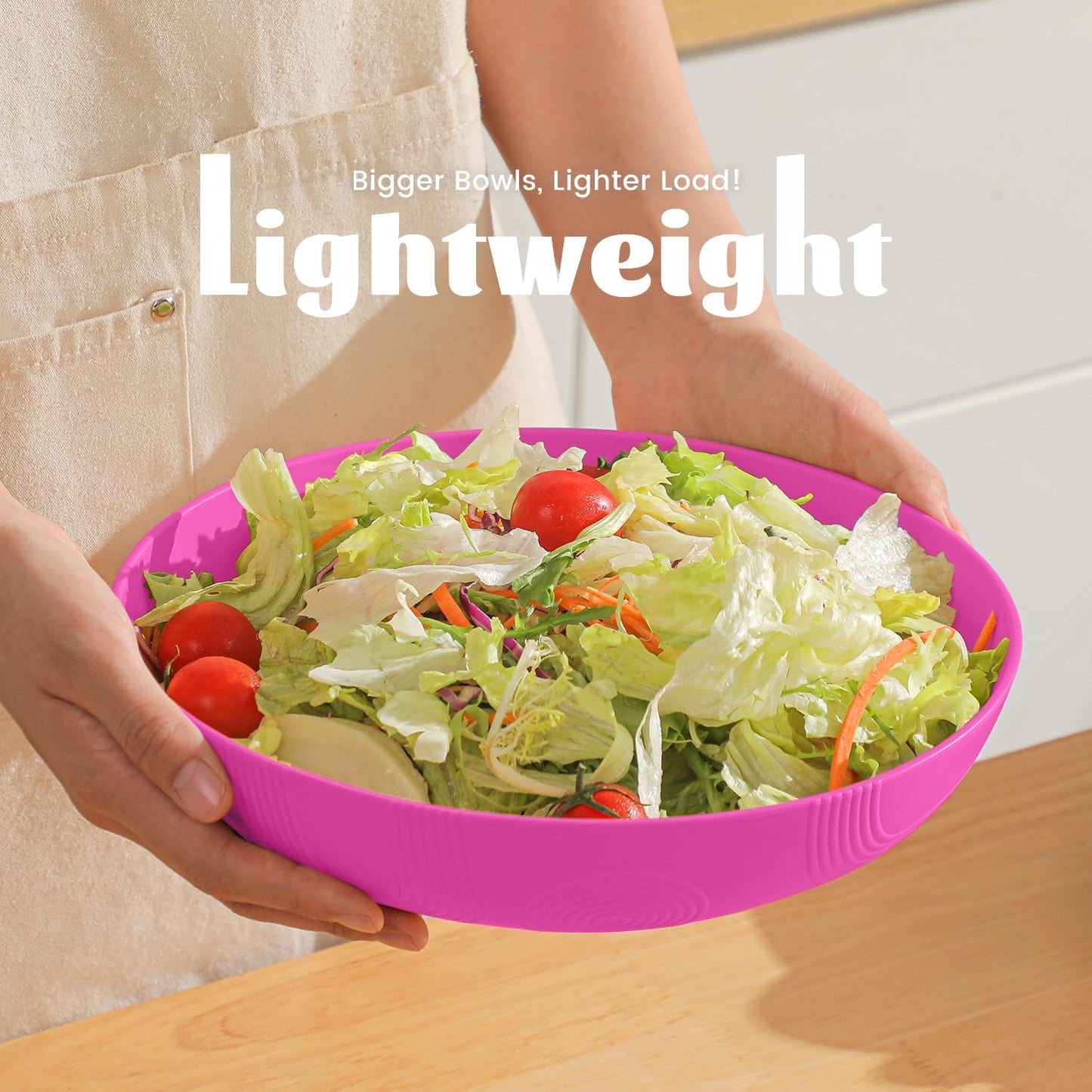 Homienly Wheat Straw Large Salad Bowls, 60 OZ Large Serving Bowls for Kitchen, Camping, Party, Microwave and Dishwasher Safe, Unbreakable Lightweight Big Bowls for Fruit, Salad (Pink)