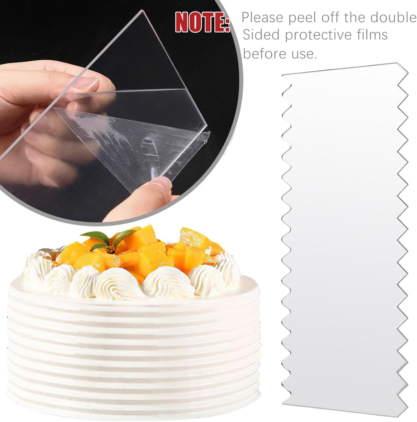 JOERSH 4pcs Acrylic Cake Scrapers Clear Combs Icing Frosting Buttercream Edge Smoother for Mousse Butter Cream Decoration