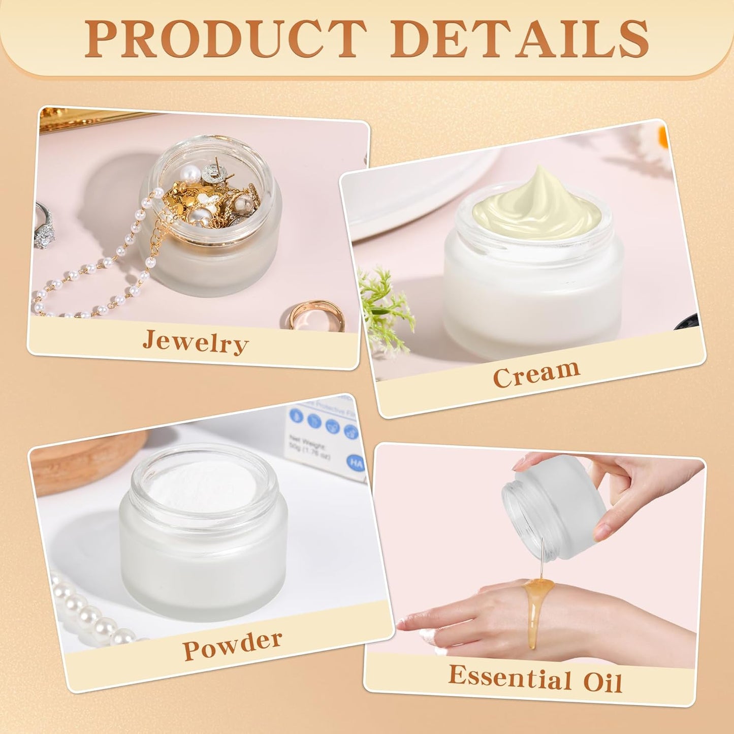 Glass Jars with Lids,Eco-Friendly Cosmetic Containers with Airtight Black Lids & Liners, Multi-Color Options for Cream, Lotion, Body Butter, DIY Skincare Travel Jars (Clear Frosted, 1oz)