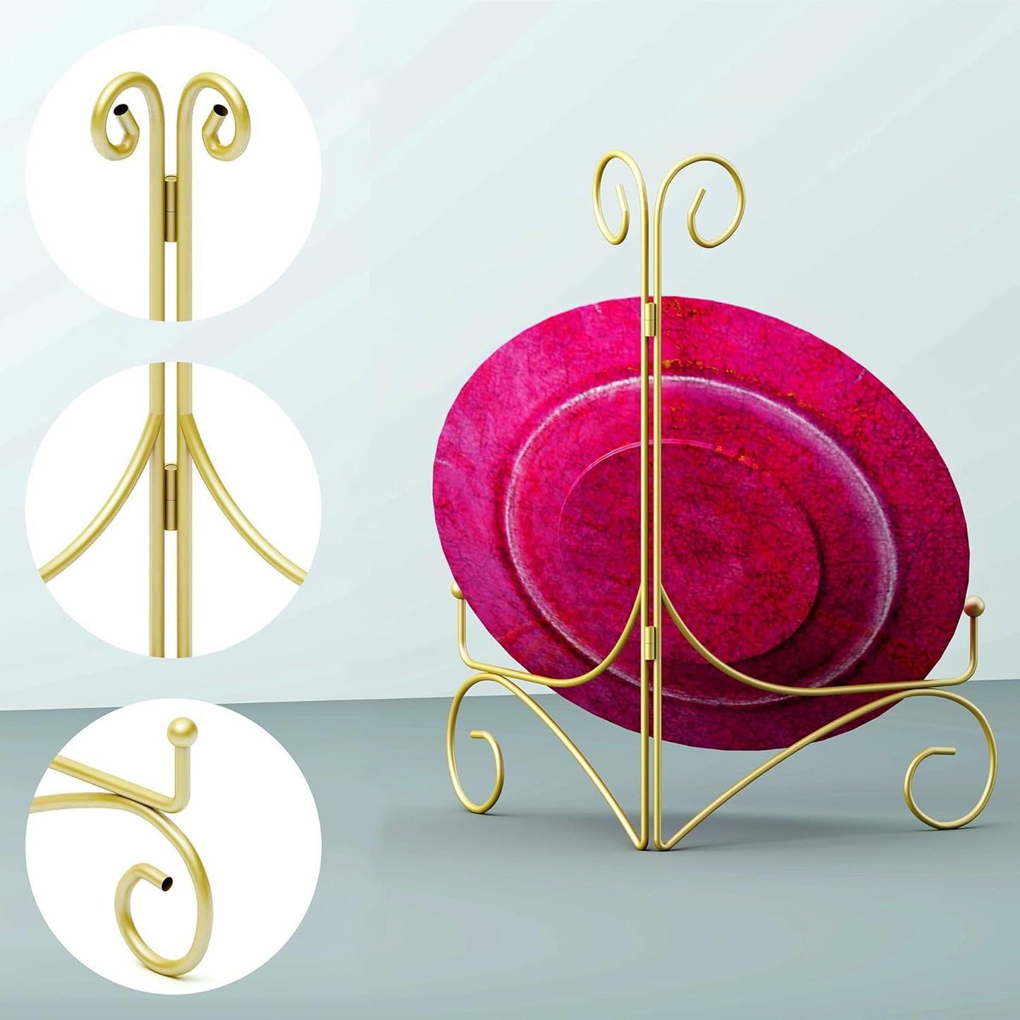 Iron Plate Stand for Display with Folding Design, Picture Stands for Tables, 12 Inch Large Easels for Displaying for Book, Art Piece, Photo and Platter, 12’’ Gold