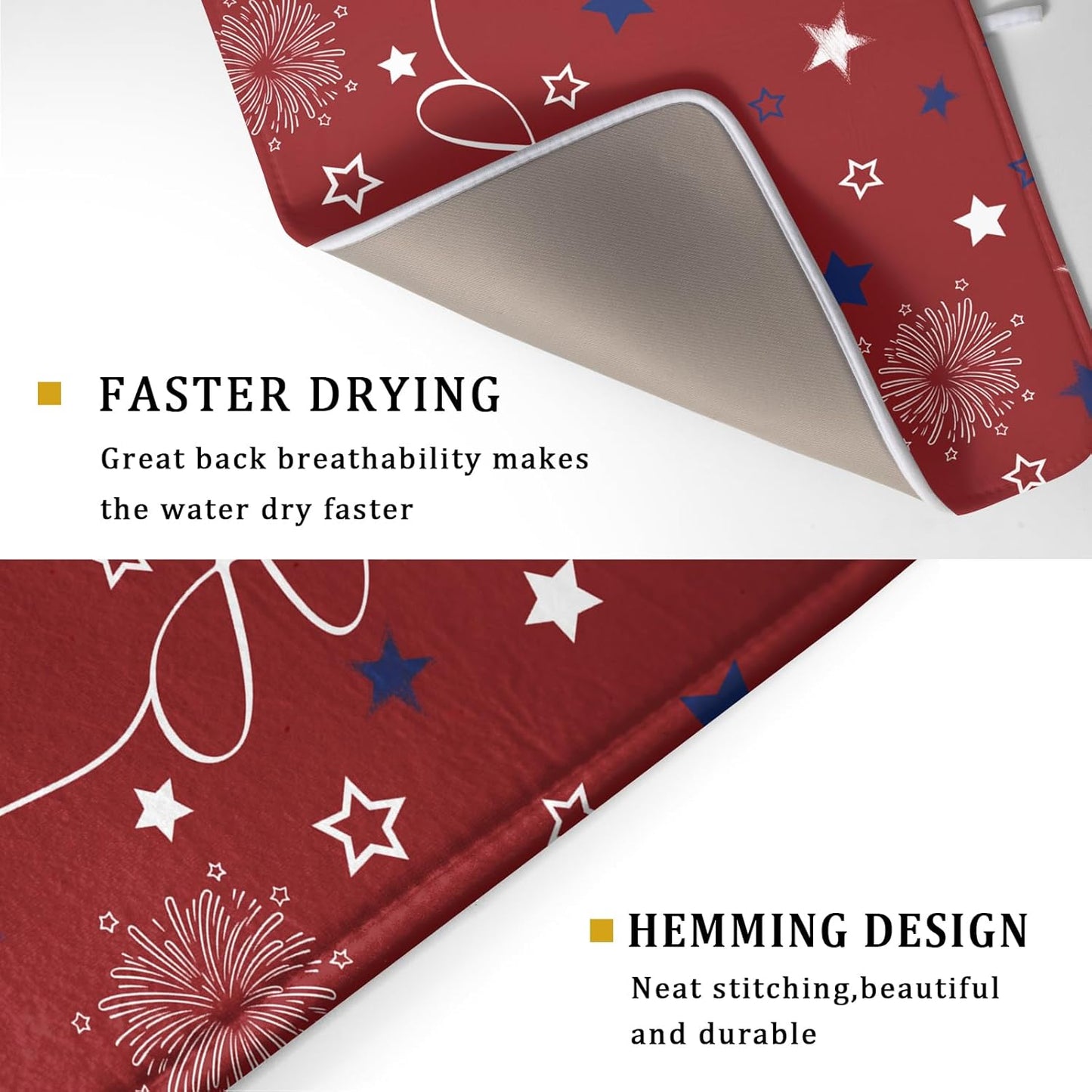 Giwawa 4th of July Dish Drying Mat 18"x24" Patriotic Usa Stars America Firework Dish Drainer Mats Independece Day Absorbent Microfiber Dish Drying Pad for Kitchen Countertop Large Decor