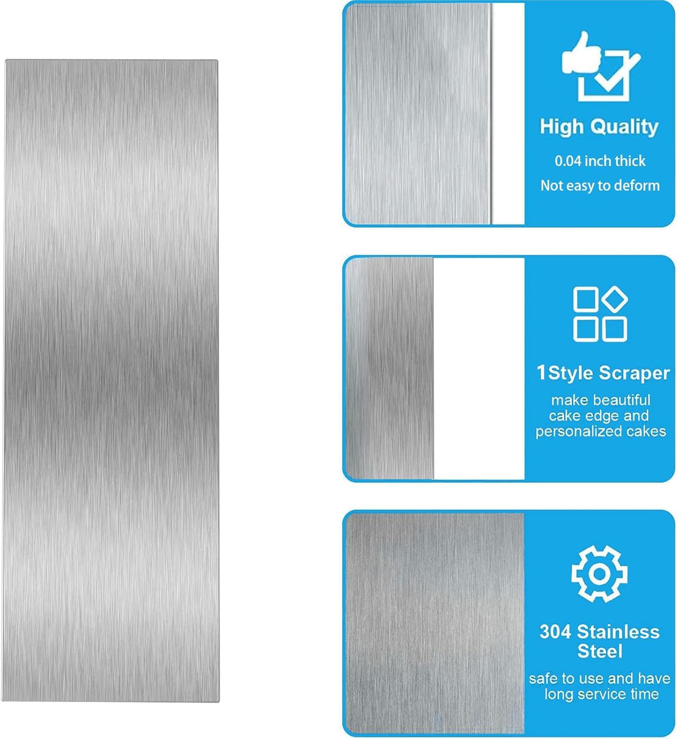 8.7 Inche Stainless Steel Cake Scraper，Double Sided Patterned Edge Stripe Edge Smoother Scraper Cake Decorating，Cake Decorating Comb Cake Scraper (1, 1-2)