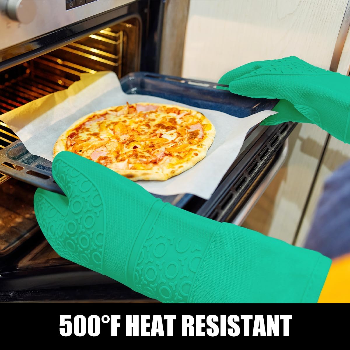 Rorecay 6pcs Oven Mitts and Pot Holders Sets Heat Resistant 500 Degrees, Non-Slip Silicone Hot Pads Potholders for Kitchen Baking Cooking, Extra Long Oven Gloves Quilted Liner, Jungle