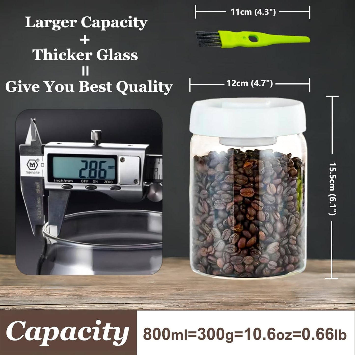 Vacuum Glass Jar with Airtight Lid,27floz/800ml Borosilicate Glass Coffee Canister Container,Perfect for Coffee Beans & Grounds,Loose Leaf Tea,Candy,Sugar,Nuts,Spices
