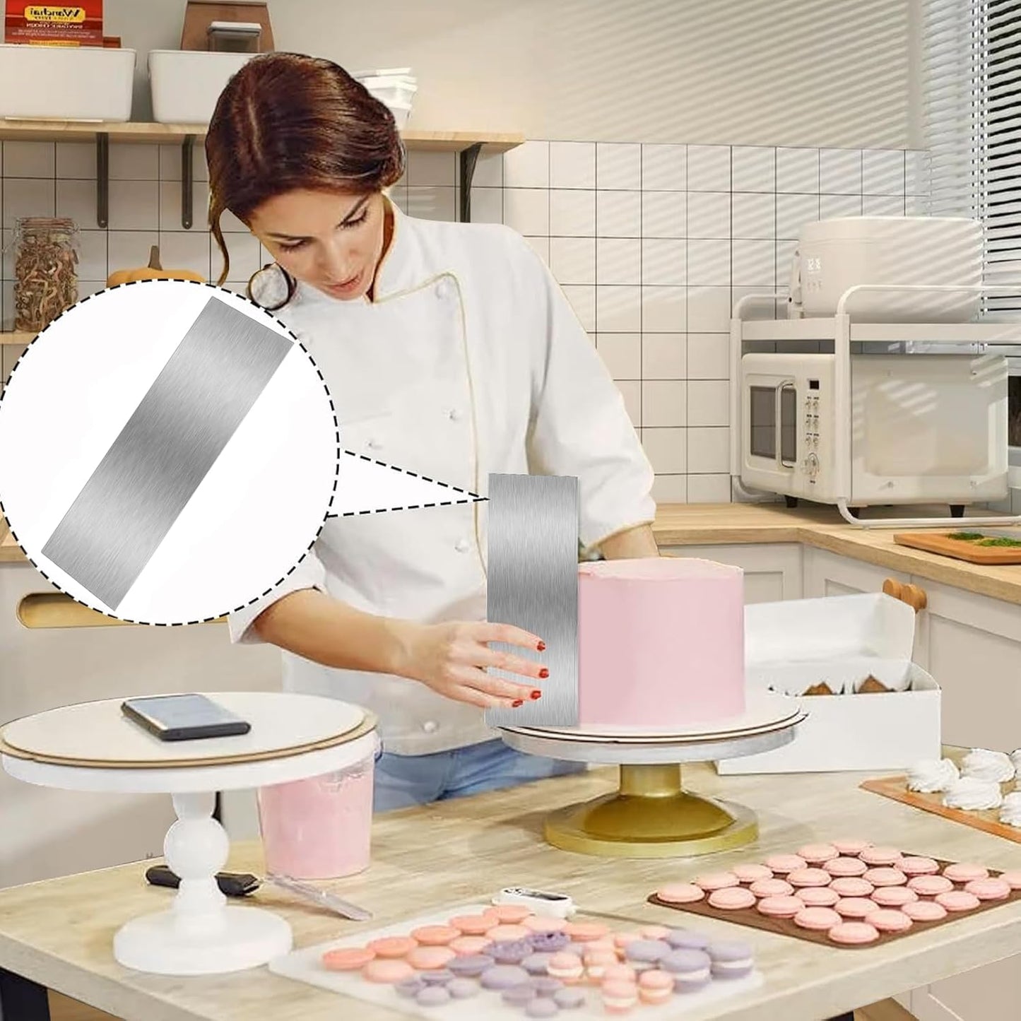 8.7 Inche Stainless Steel Cake Scraper，Double Sided Patterned Edge Stripe Edge Smoother Scraper Cake Decorating，Cake Decorating Comb Cake Scraper (1, 1-2)