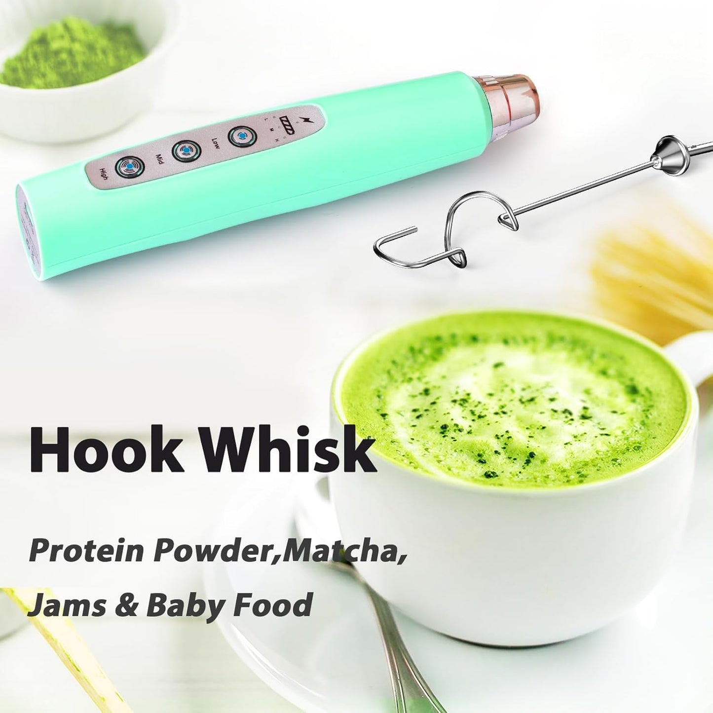 Milk Frother Rechargeable Handheld-Electric Whisk 3 Speed Adjustable, Coffee Frother Wand with 3 Stainless Whisks, Electric Foam Maker, Drink Mixer Blender for Latte Cappuccino Matcha Egg