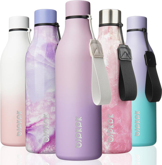 BJPKPK Insulated Water Bottles, 25 oz Stainless Steel Metal Water Bottle with Strap, BPA Free Leak Proof Thermos, Mugs, Flasks, Reusable Water Bottle for Sports & Travel, Dreamy Purple