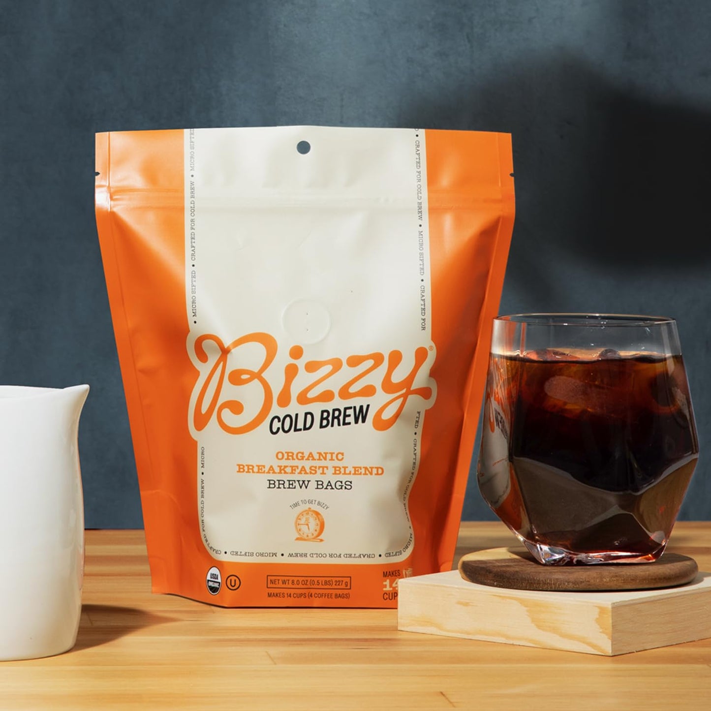 Bizzy Organic Cold Brew Coffee | Breakfast Blend | Coarse Ground Coffee | Medium-Light Roast | Micro Sifted | Specialty Grade | 100% Arabica | Brew Bags | 4 Count | Makes 14 Cups