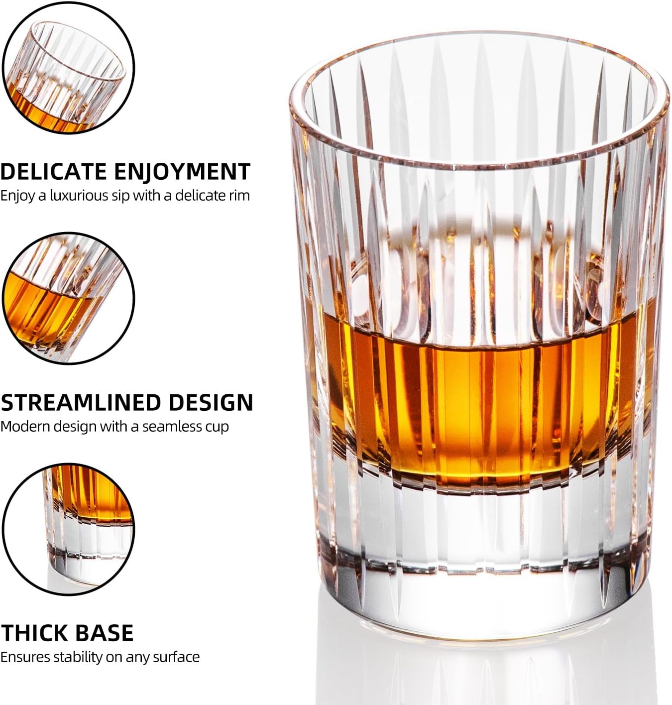 KAMMAK Crystal Whiskey Glasses Set of 2, Handcrafted 3.38oz Liquor Glasses, Luxury Old Fashioned Glasses Stemless, Hand Blown Scotch Cup for Women, Men Barware Gift for Cocktail, Bourbon