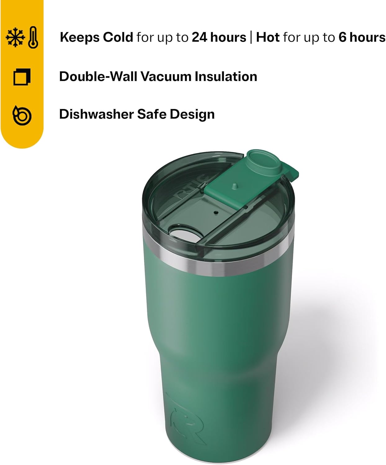 RTIC 30oz Essential Tumbler with Lid, Insulated, Stainless Steel, Metal, Double Wall Vacuum-Insulation, Ceramic Lined, Travel Cup for Iced Coffee, Tea, Hot and Cold Drink, Pine Tree