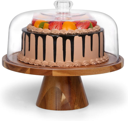 Bellsal Acacia Wood Cake Stand with Clear Acrylic Lid Dome Cover, 12in Cake Plate with Dome, Cake Display Stand with Cover, Cake Holder for Baking Gifts, Birthday Kitchen Party, Wedding