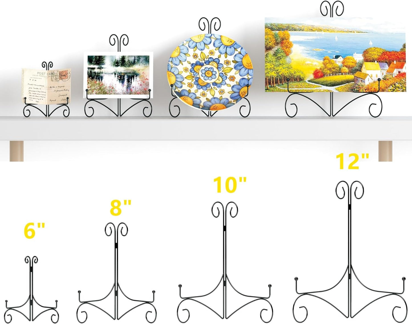 Iron Plate Stand for Display with Folding Design, Picture Stands for Tables, 12 Inch Large Easels for Displaying for Book, Art Piece, Photo and Platter, 12’’ Black, 2-Pack