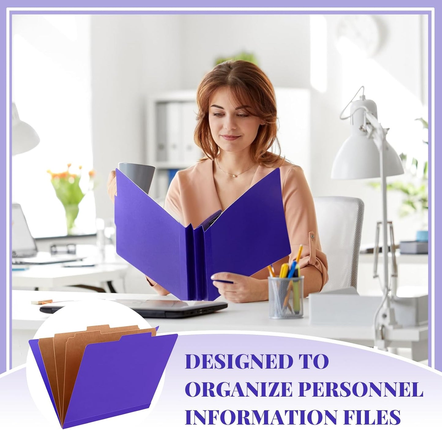 24 Pcs Classification Folders Letter Size, Back to School Supply for Teacher, Student, 3 Dividers Pressboard File Folder Bulk with 2 Fasteners, 3.5 Inch Expanding File Organizer (Purple)