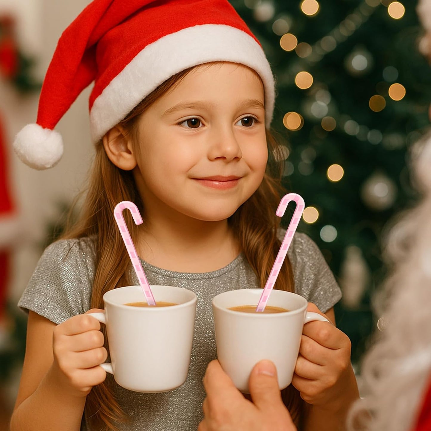 30 Pcs Christmas Coffee Stirrers Candy Cane Swizzle Sticks Coffee Bar Decoration Hot Cocoa Plastic Cocktails Drink Stirrers Reusable Beverage Stir Gifts for Xmas Party Supply (Pink, White)