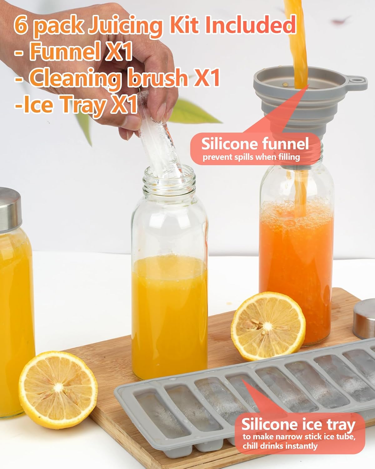 Zukro Glass Water Bottles with Lids 10 oz, Reusable Clear Juice Bottles With Stainless Steel Airtight Cap for Juicing, 100% Leak Proof Juice Drinking Jar for Ginger and Milk, BPA Free