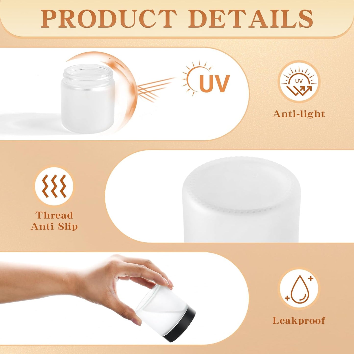 Glass Jars with Lids,Eco-Friendly Cosmetic Containers with Airtight Black Lids & Liners, Multi-Color Options for Cream, Lotion, Body Butter, DIY Skincare Travel Jars (Clear Frosted, 4oz)