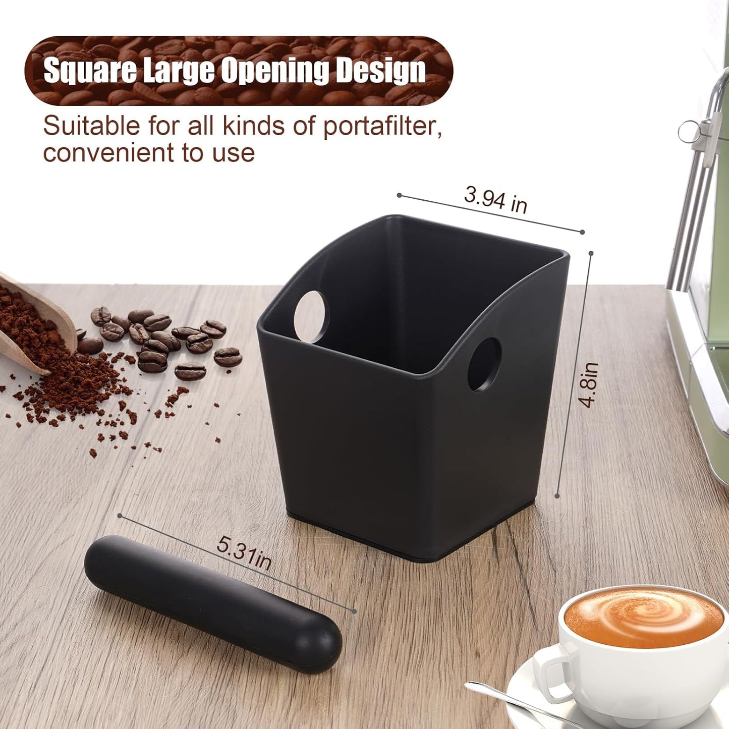 Espresso Knock Box - Shock-Absorbent Durable ABS Coffee Grounds Knock Box with Removable Detachable Knock Bar and Non-Slip Base for Father's Day Gift