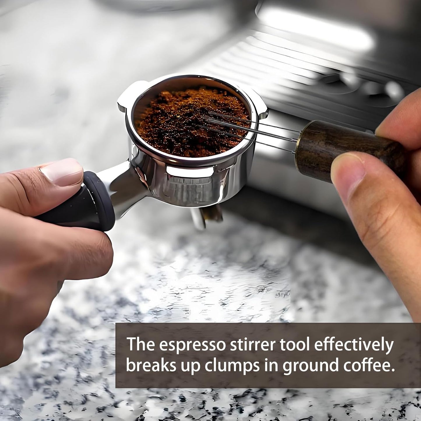 Espresso Stirrer 5 Needles 0.4mm WDT Distribution Tools for Barista, Natural Wood Handle and Stand, Espresso Distribution Tools for Home Kitchen Cafe