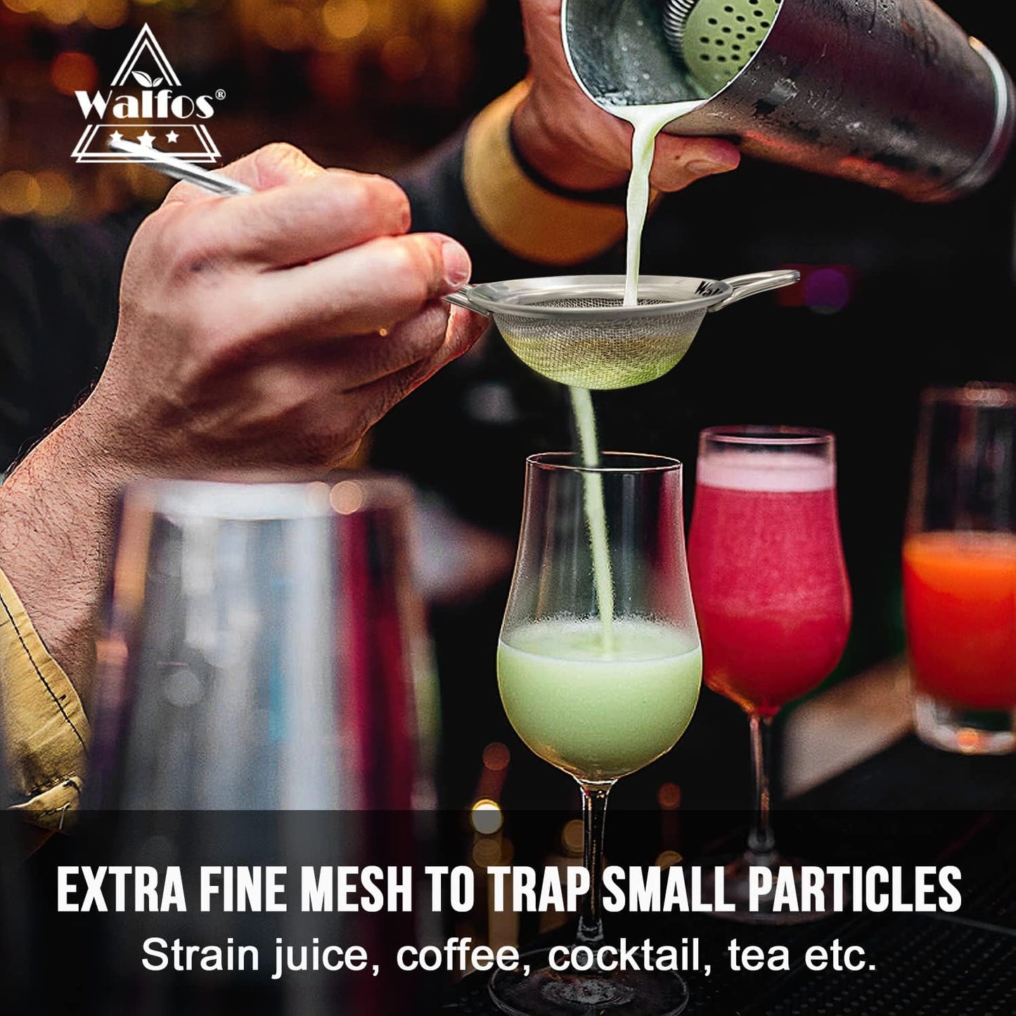 Walfos Fine Mesh Strainer Set of 3, Stainless Steel Wire Strainers for Kitchen, Multipurpose Metal Fine Sieve with Handle, Perfect for Food, Rice, Quinoa, 3", 5", 7"