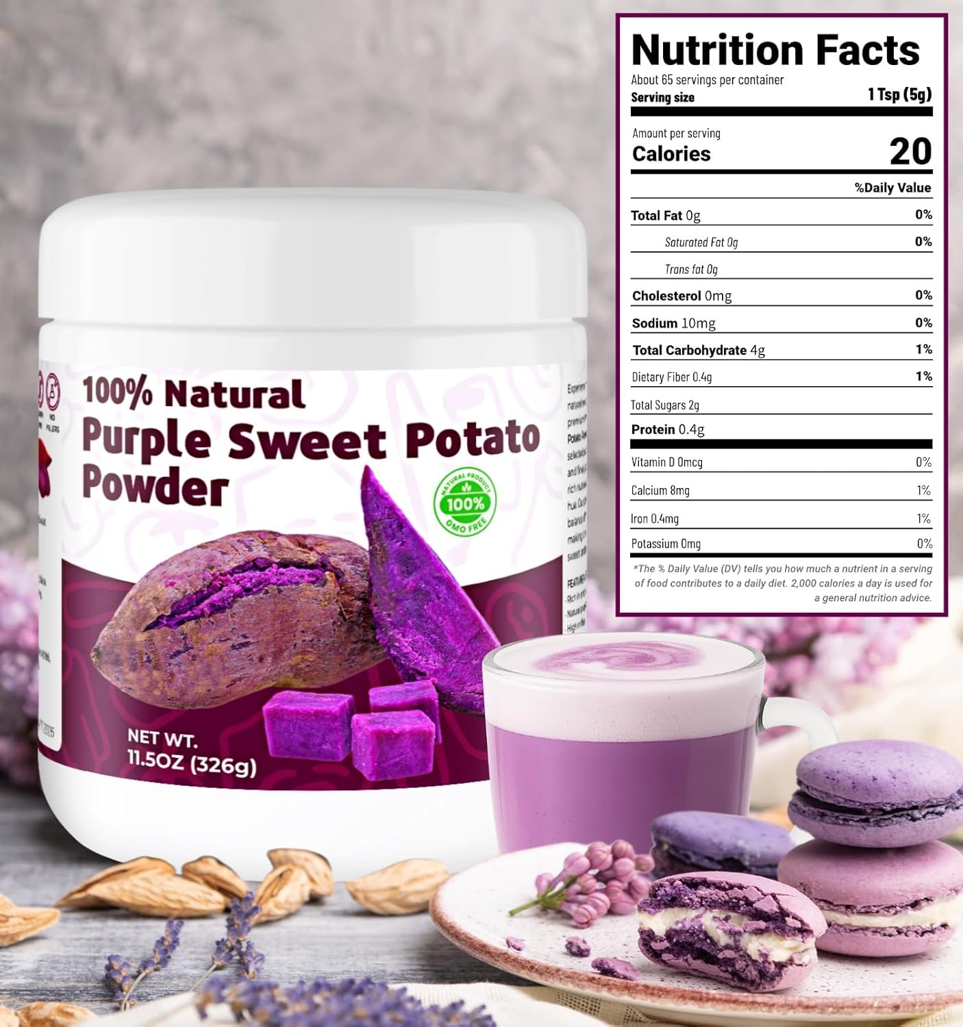 Purple Sweet Potato Powder 11.5oz (326g) - Natural Food Coloring for Baking, Drinks & Smoothies｜Ube/Purple Yam Alternative, Non-GMO, Gluten-Free, Resealable Pack