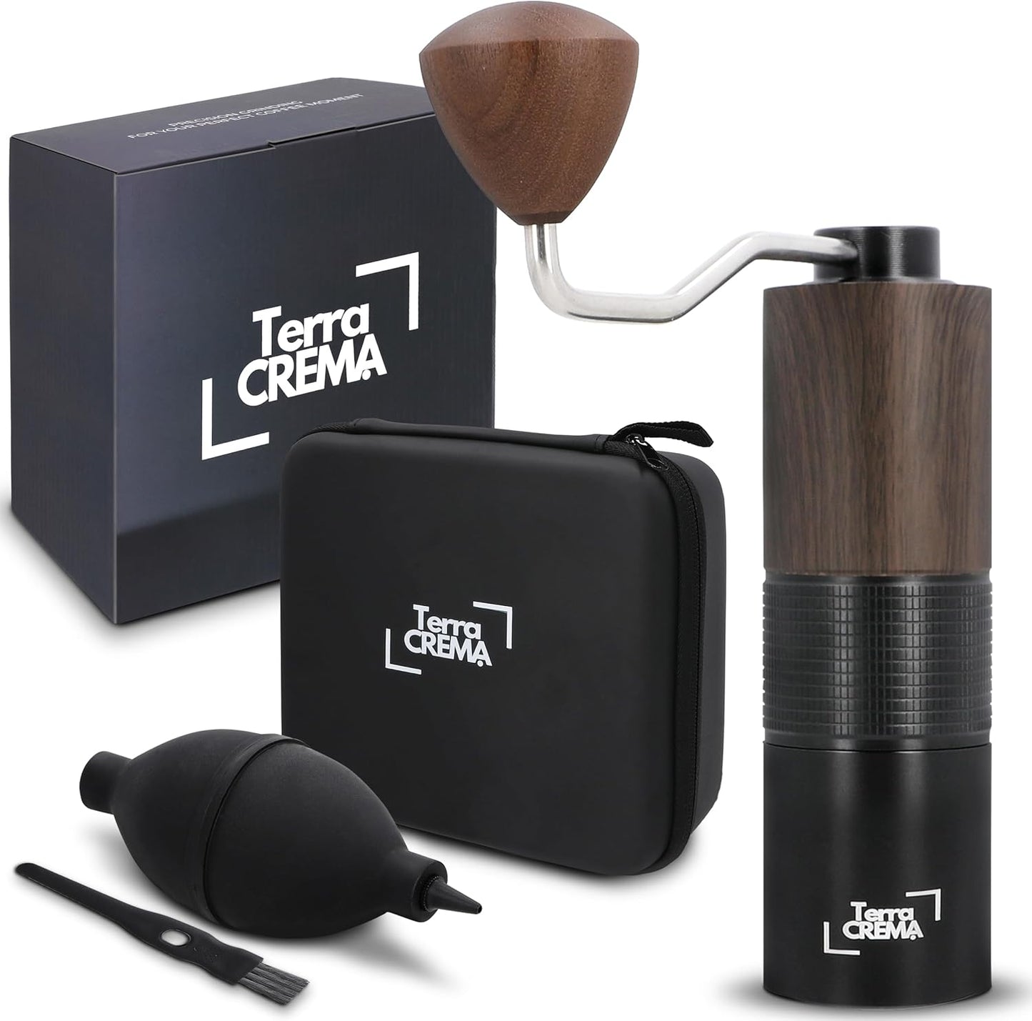 Manual Coffee Grinder With Stainless Steel Burr – Hand Coffee Grinder for Espresso Pour Over and French Press – Travel-Ready Design With Carry Case Brush and Blower