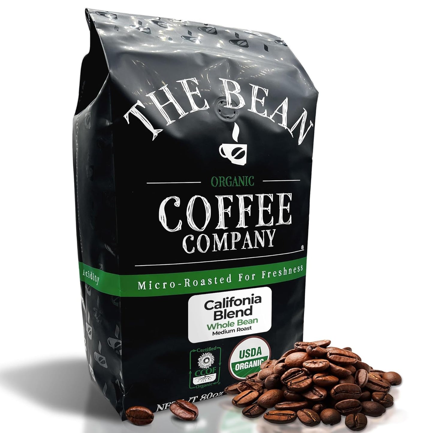 The Bean Organic Coffee Company California Blend, Medium Roast, Whole Bean Coffee, 5-Pound Bag