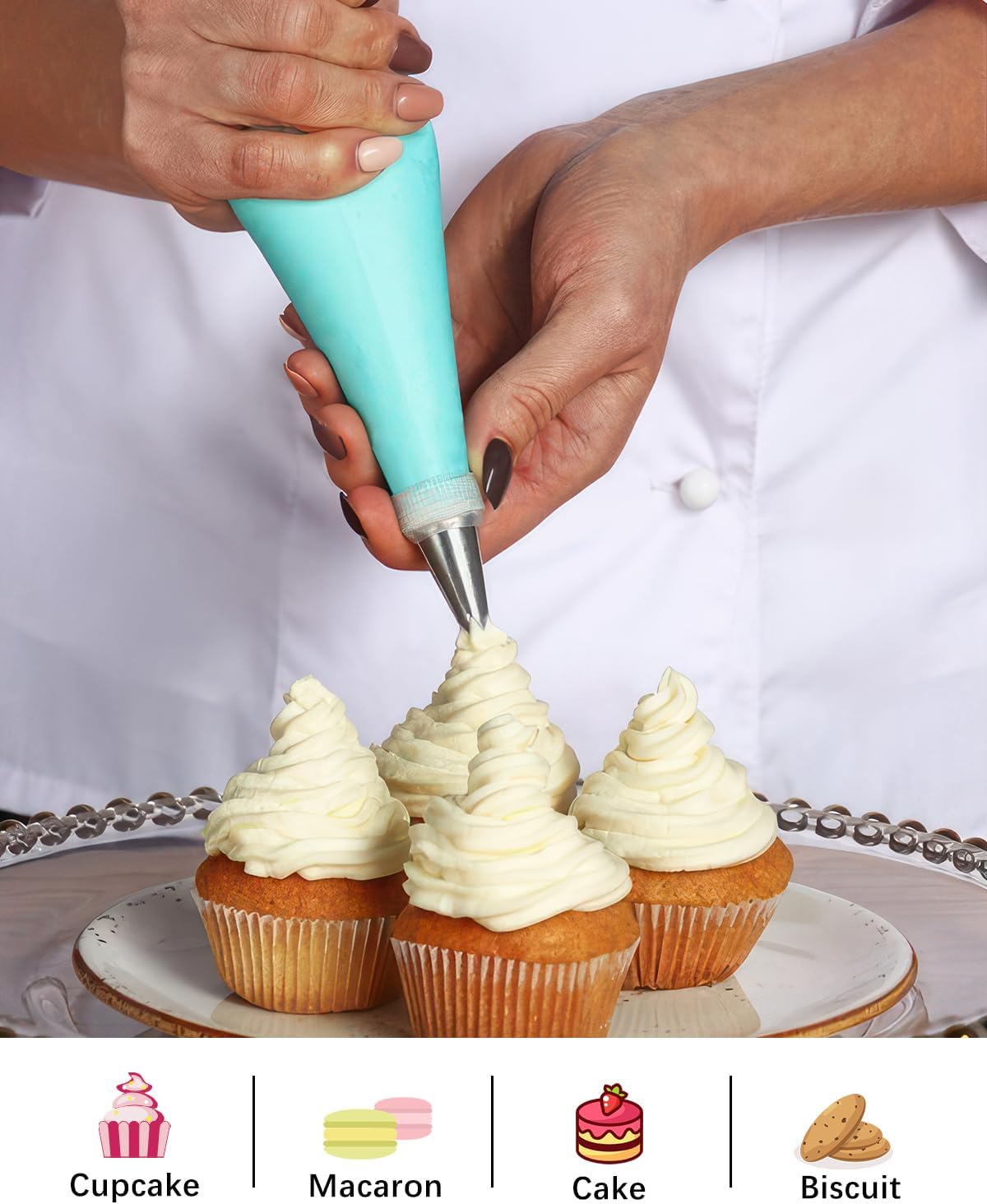 176PCS Piping Bags and Tips Set, Includes 150pcs 12 Inch Anti Burst Piping Bags, 1 Reusable Pastry Bags, 12 Piping Tips, 8 Icing Bags Ties, 3 Cake Scrapers and 2 Couplers