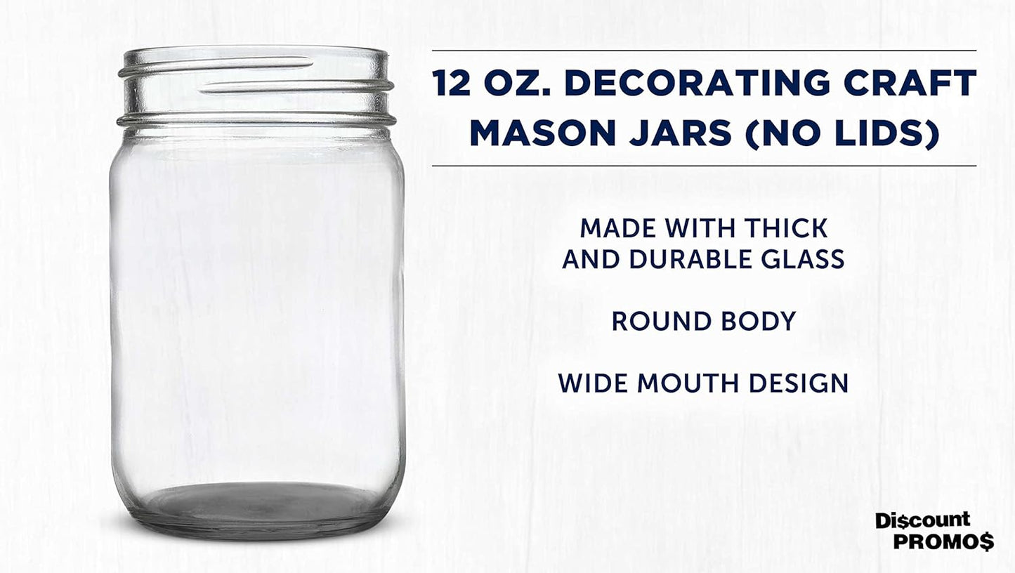 DISCOUNT PROMOS Decorating Mason Jars 12 oz. Set of 10, Bulk Pack - Glass Jars for Overnight Oats, Candies, Fruits, Pickles, Spices, Beverages - Black