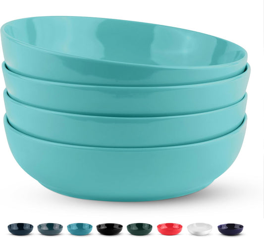 KooK Pasta Bowl, Salad Bowls, Soup, Serving Bowls, Ceramic, Large Capacity, Microwave & Dishwasher Safe, Set of 4, 40 Oz,(Light Turquoise)